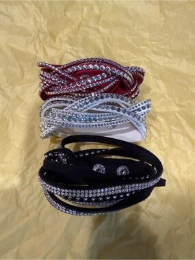 Lot of bracelets Rhinestone Wrap Bracelet Trio — Red, White, Black & snakeskin